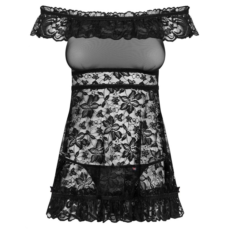 Babydoll Dress Obsessive Flores Negru