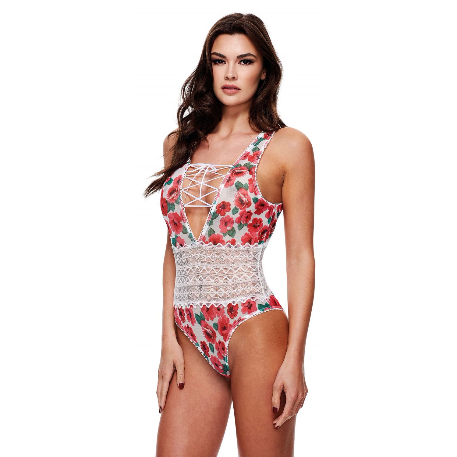 Body Baci White Floral And Lace Alb