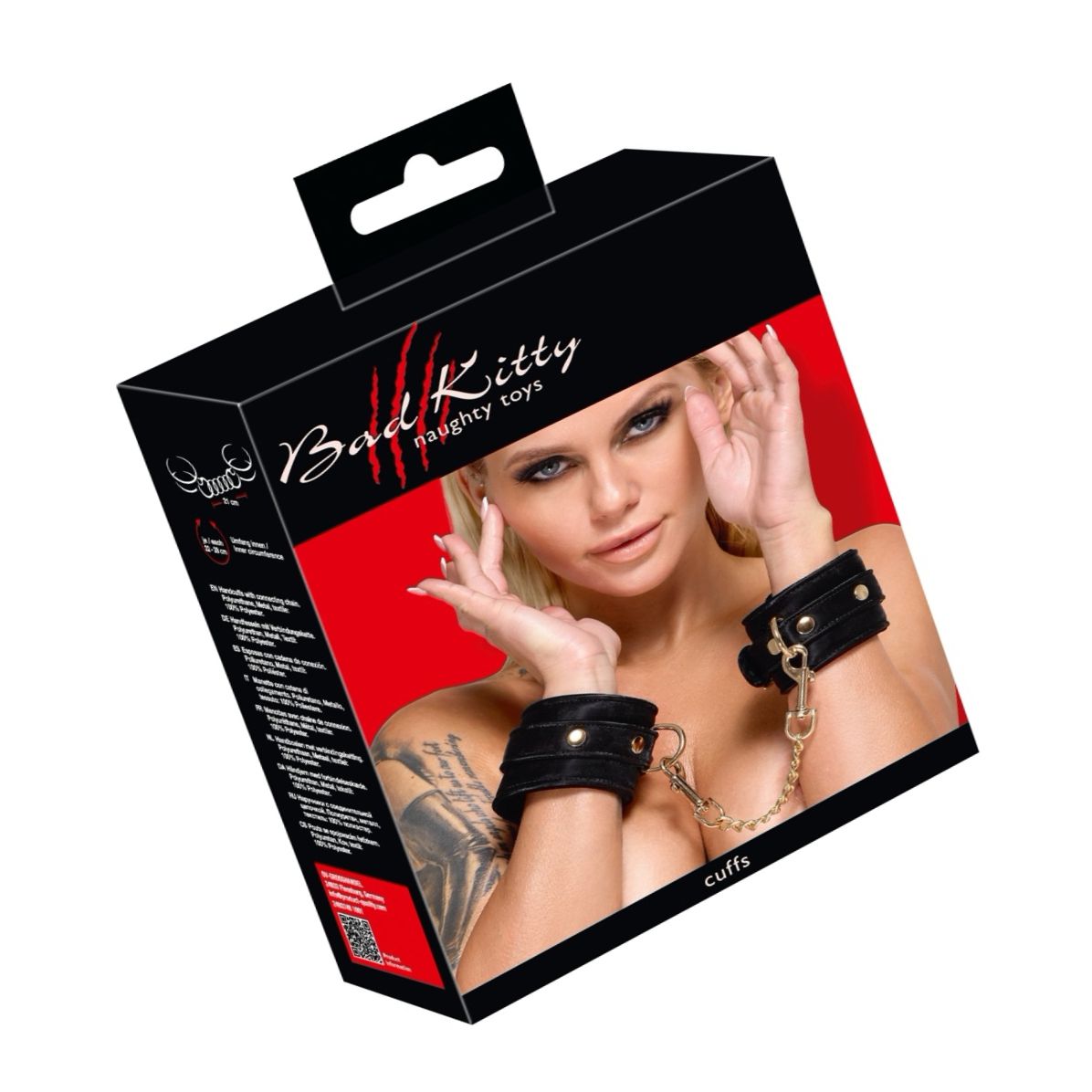 Cătușe Bad Kitty Negre Catifelate cu Lanț Auriu Detașabil