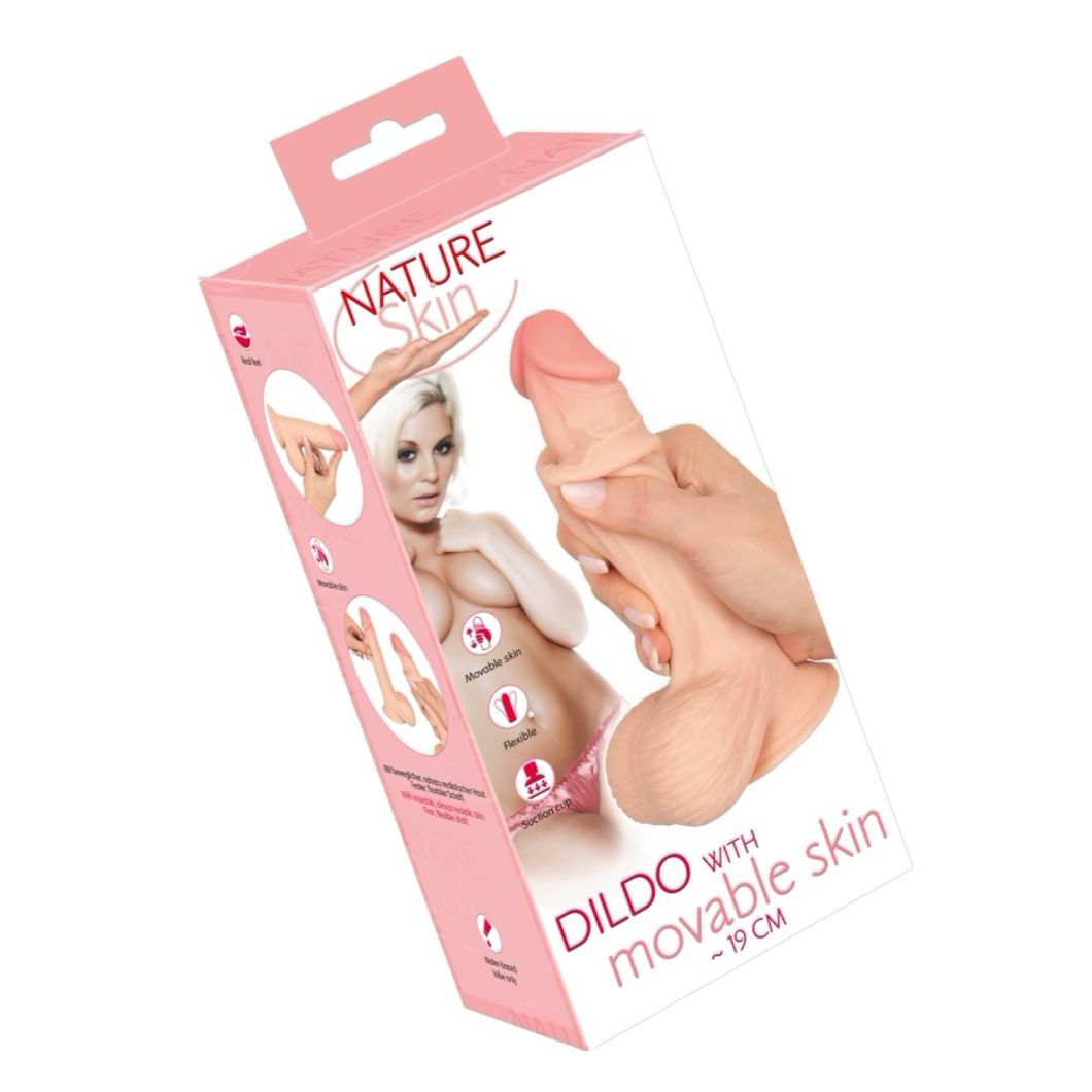 Dildo Nature Skin 18.7 cm cu Piele Mobilă și Ventuză