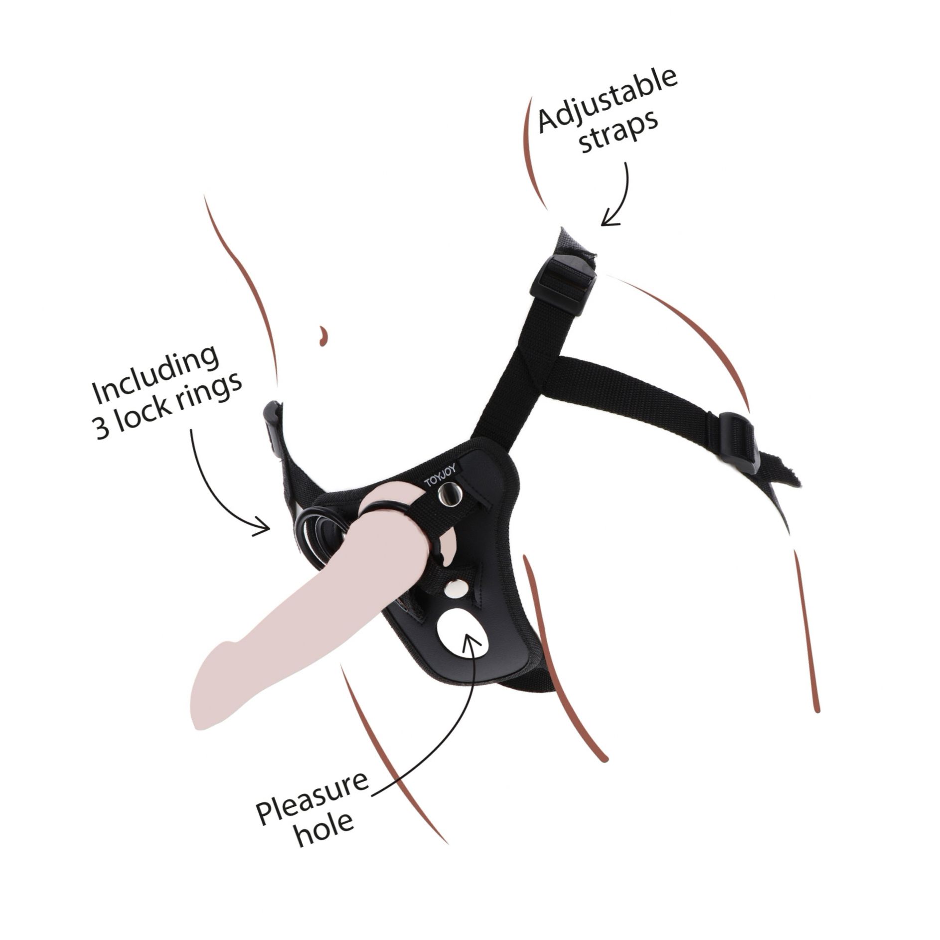 Ham Strap-On TOYJOY cu Gaură De Plăcere, Negru