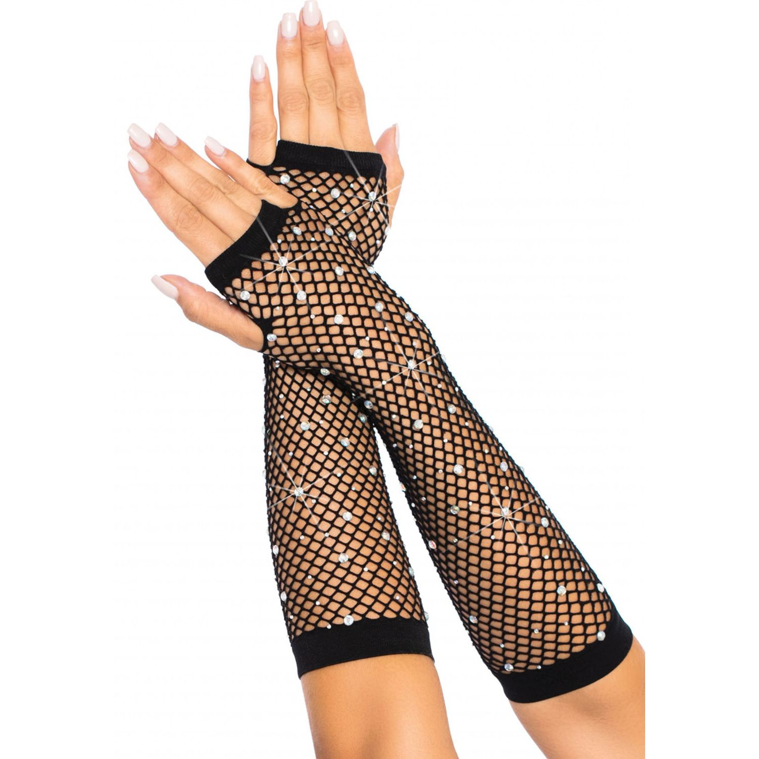 Manusi Leg Avenue Rhinestone Net Arm Warmers Negru