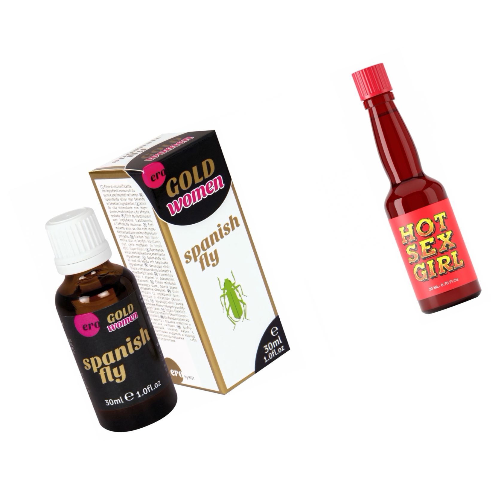 Pachet Afrodisiac Hot Sex Girl 20ml + Afrodisiac Spanish Fly Strong Gold Women 30ml