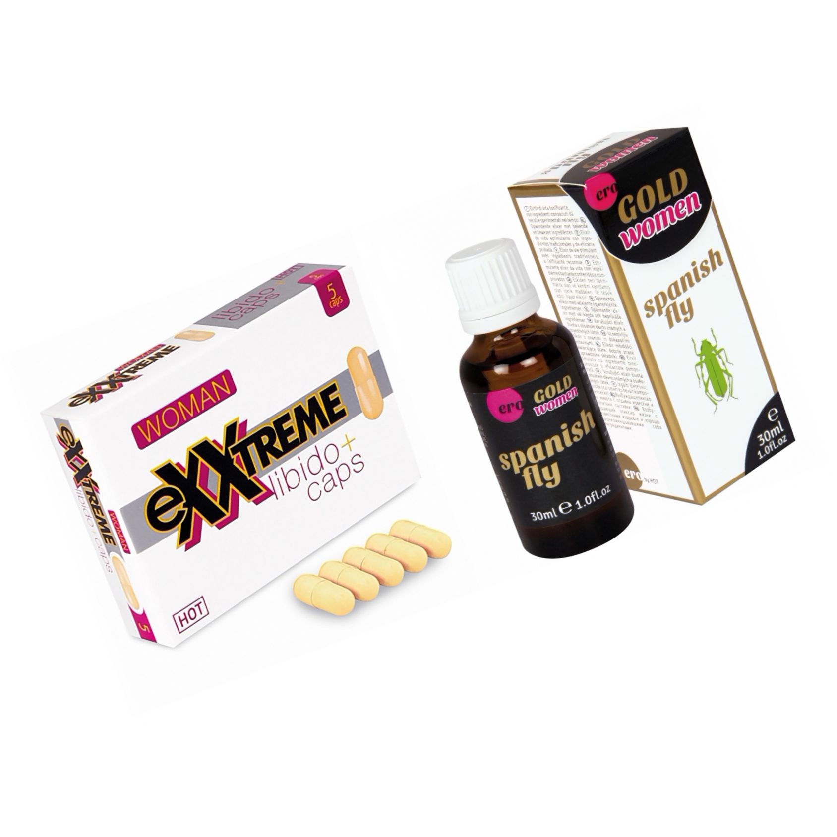 Pachet Capsule Femei eXXtreme Libido Afrodisiac + Afrodisiac Spanish Fly Strong Gold Women 30ml