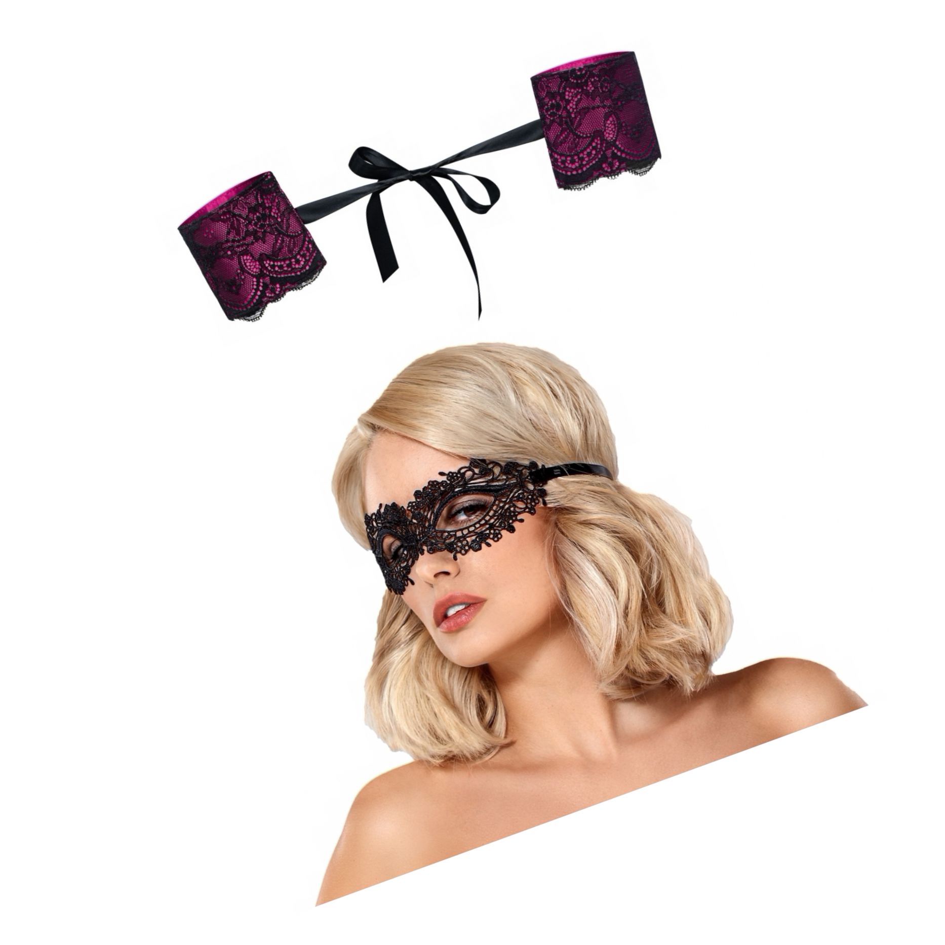 Pachet Cătușe Obsessive Roseberry Mov + Mască Obsessive A710 Negru