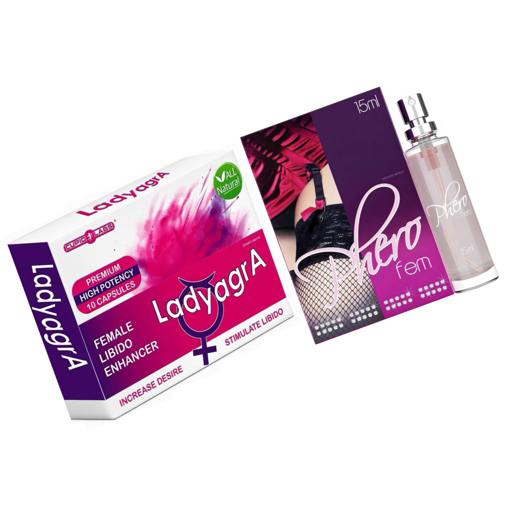Pachet Parfum Feromoni PheroFem 15ml + Cadou Pastile Libido Ladyagra 10buc