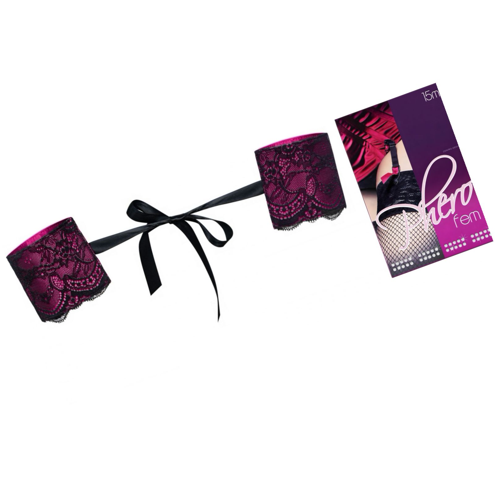 Pachet Parfum Feromoni PheroFem 15ml + Cătușe Obsessive Roseberry Mov Roz