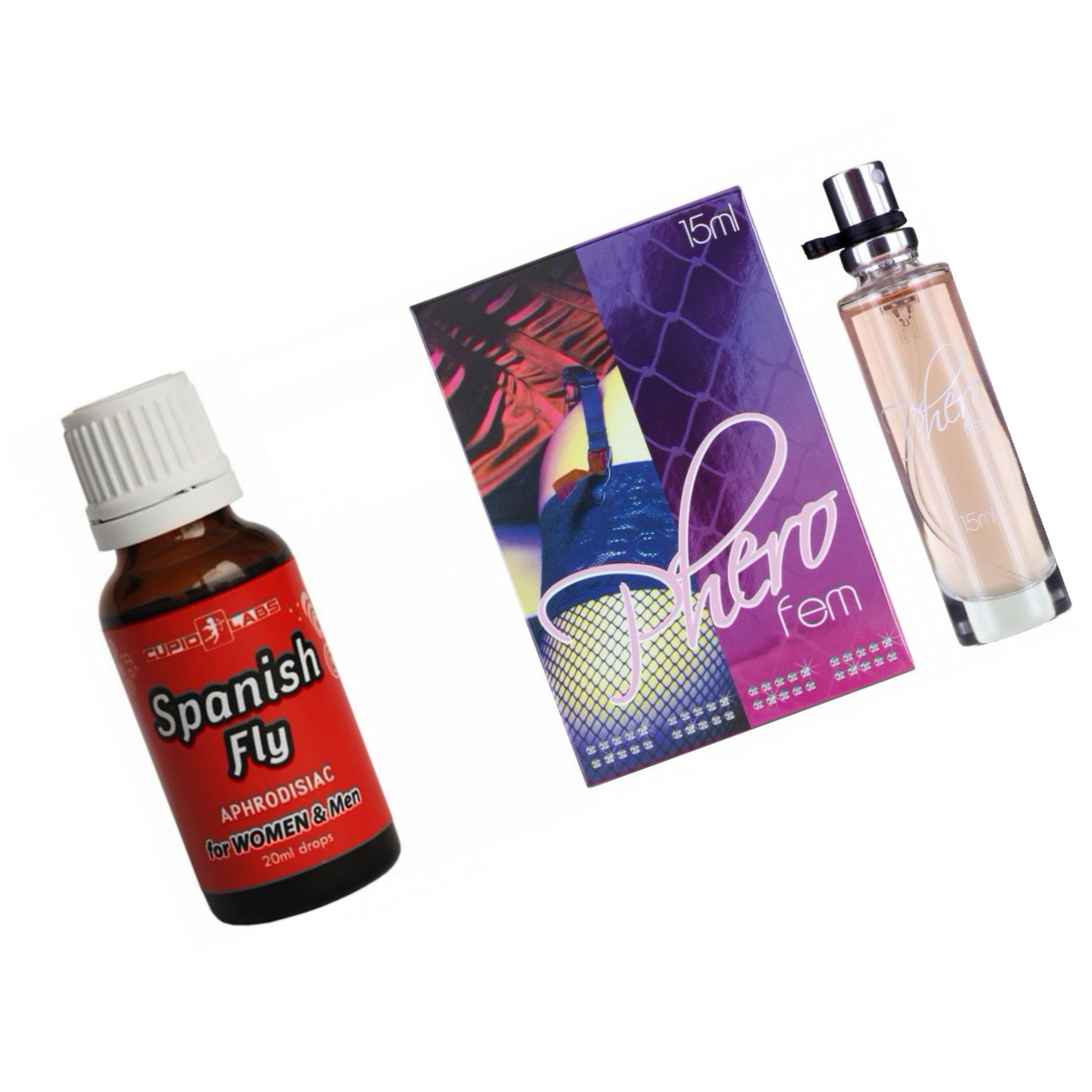 Pachet Parfum Feromoni PheroFem + Picaturi Afrodisiace Spanish Fly 20ml