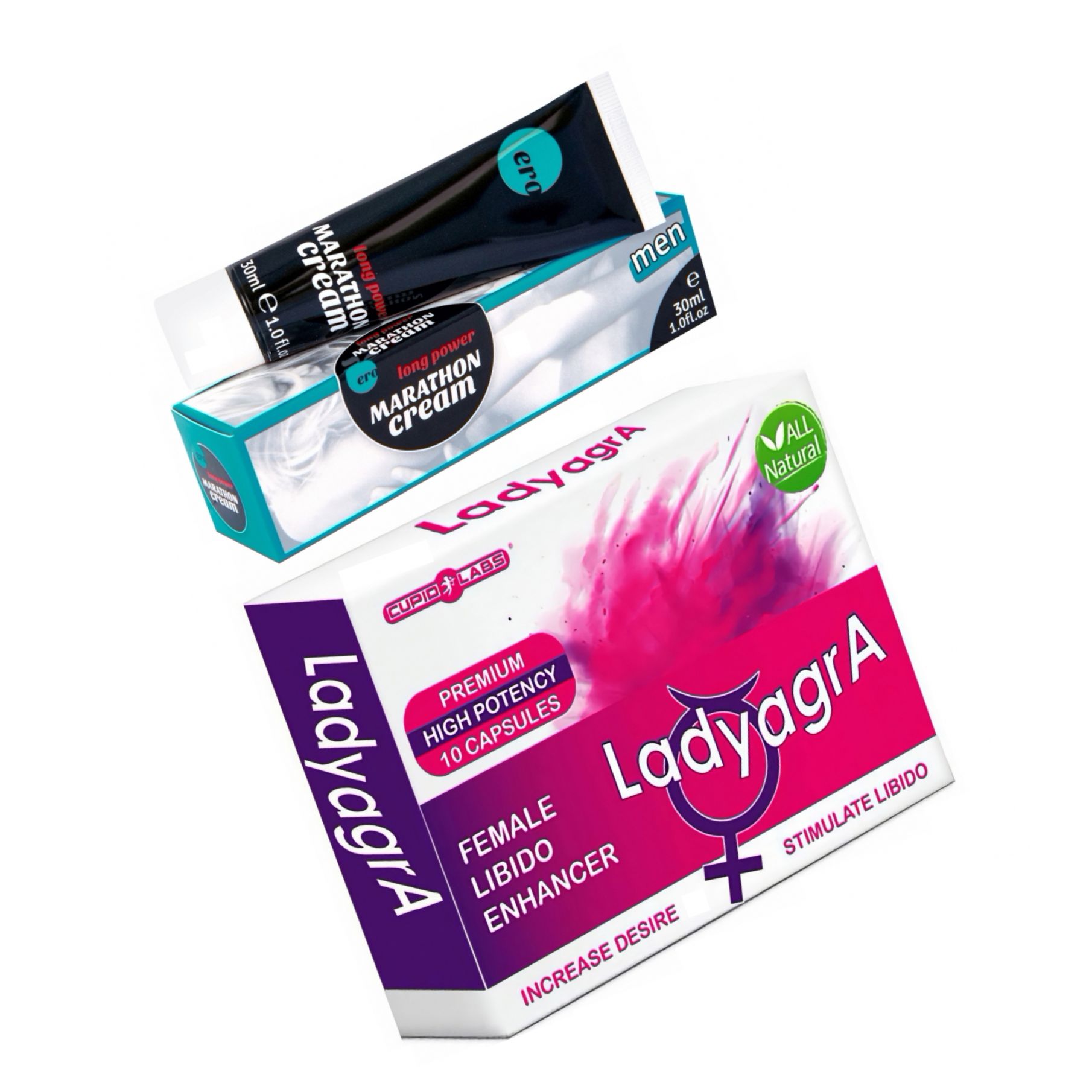 Pachet Pastile Libido Ladyagra 10buc + Penis Marathon Long Power Creme 30ml