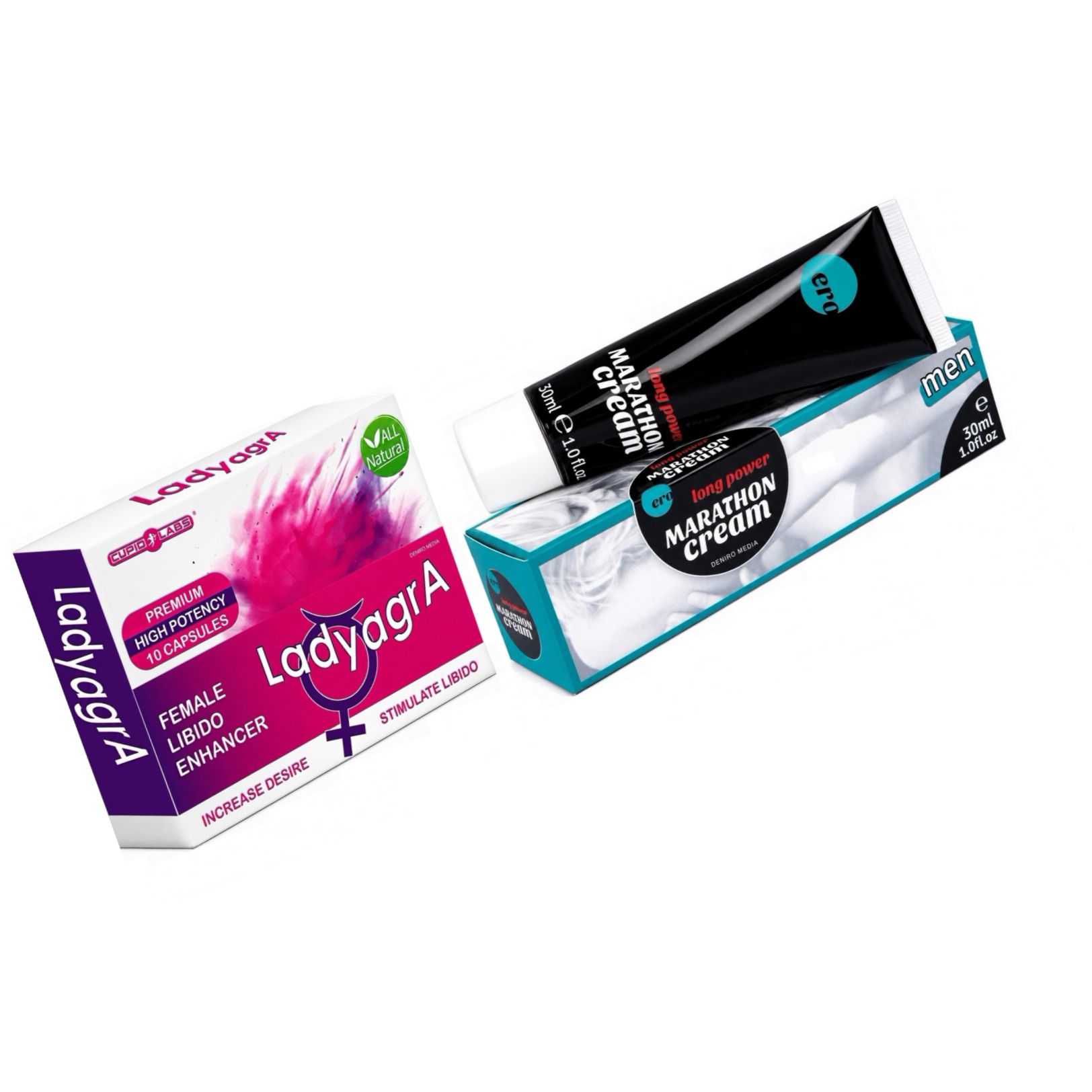 Pachet Pastile Libido Ladyagra 10buc + Penis Marathon Long Power Creme 30ml