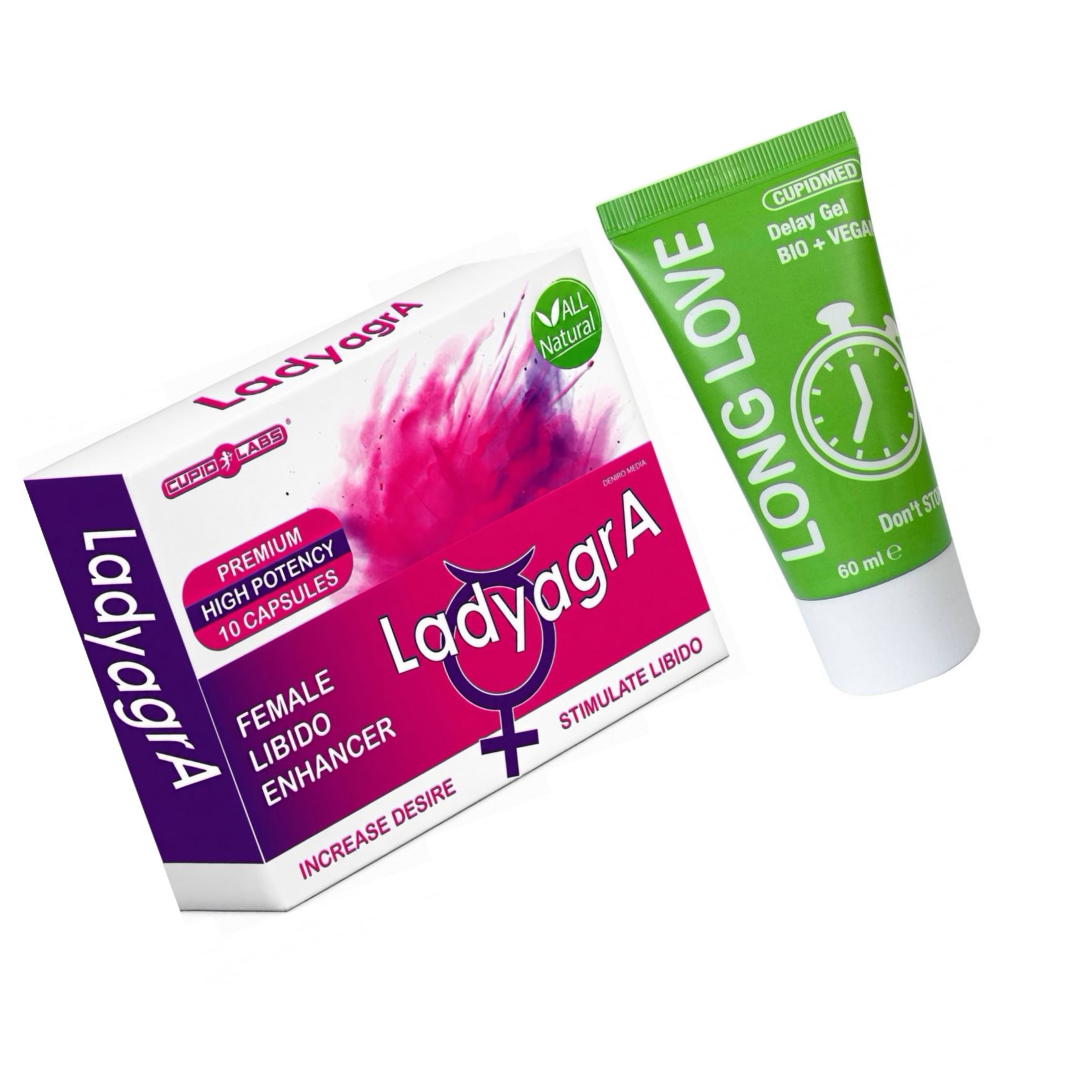 Pachet Pastile Libido Ladyagra 10capsule + Gel Ejaculare Precoce Long Love 50ml