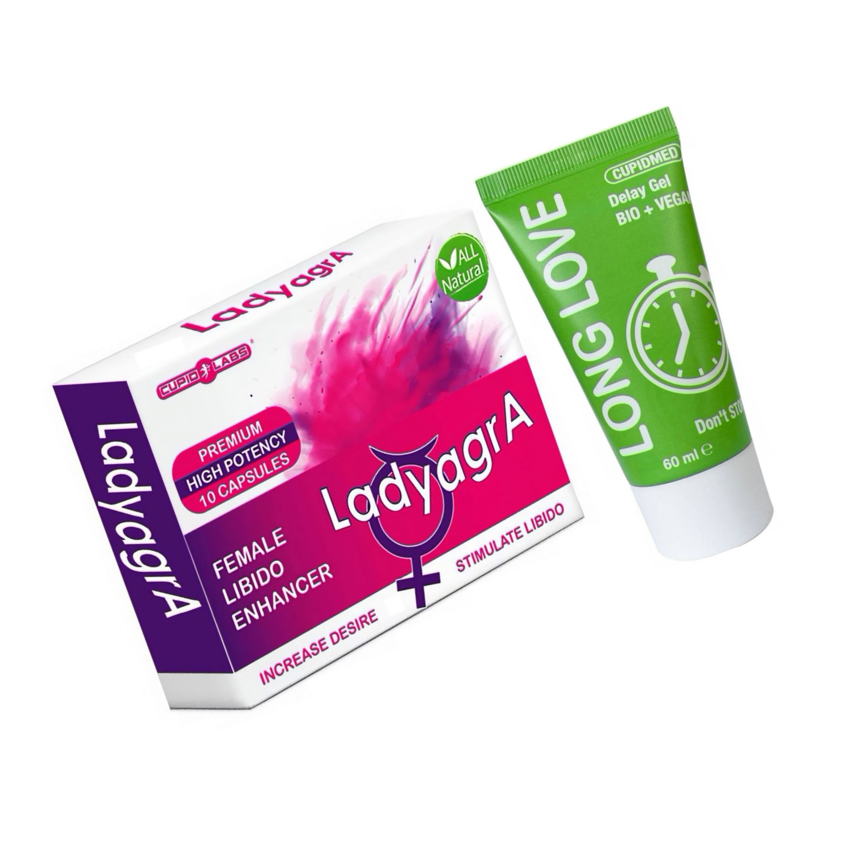Pachet Pastile Libido Ladyagra 10capsule + Gel Ejaculare Precoce Long Love 50ml