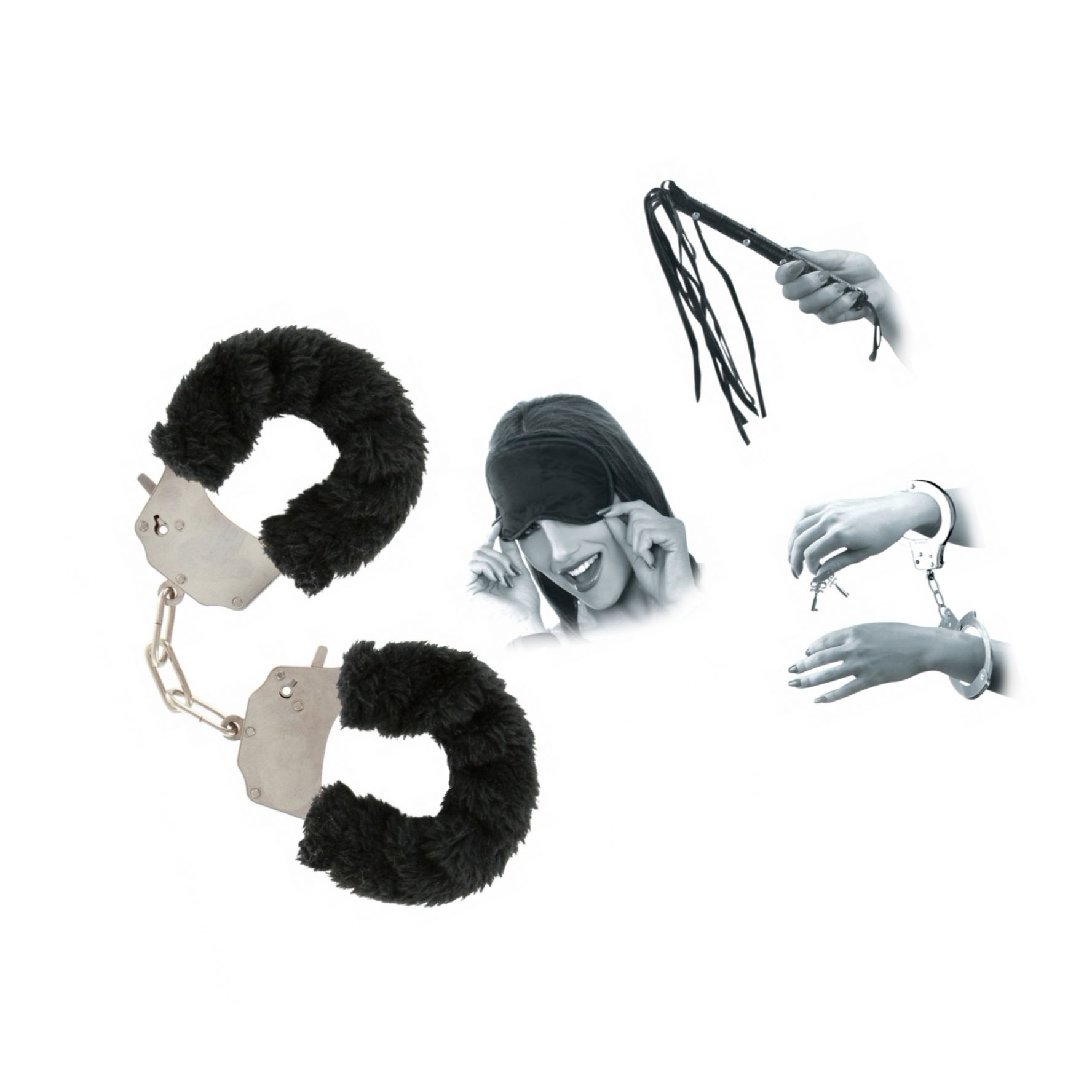 Pachet Set Limited Edition Lovers Fantasy Negru + Cătușe Furry Fun Cuffs Negru
