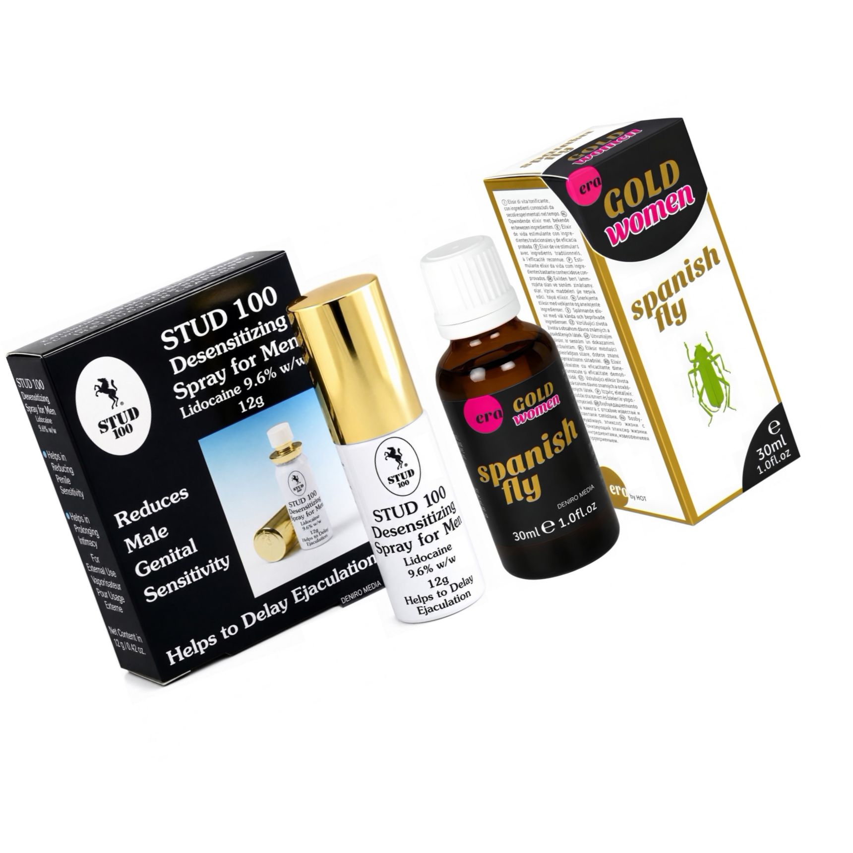 Pachet Spray Stud 100 Original + Afrodisiac Spanish Fly Strong Gold Women 30ml