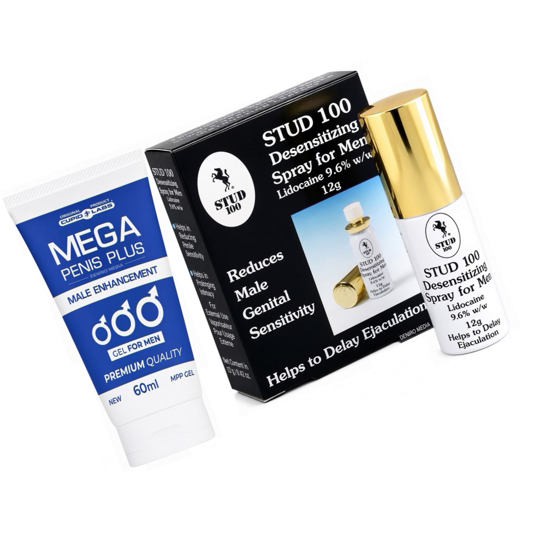 Pachet Spray Stud 100 Original Și Gel Mărire Penis Mega Penis Plus 65ml