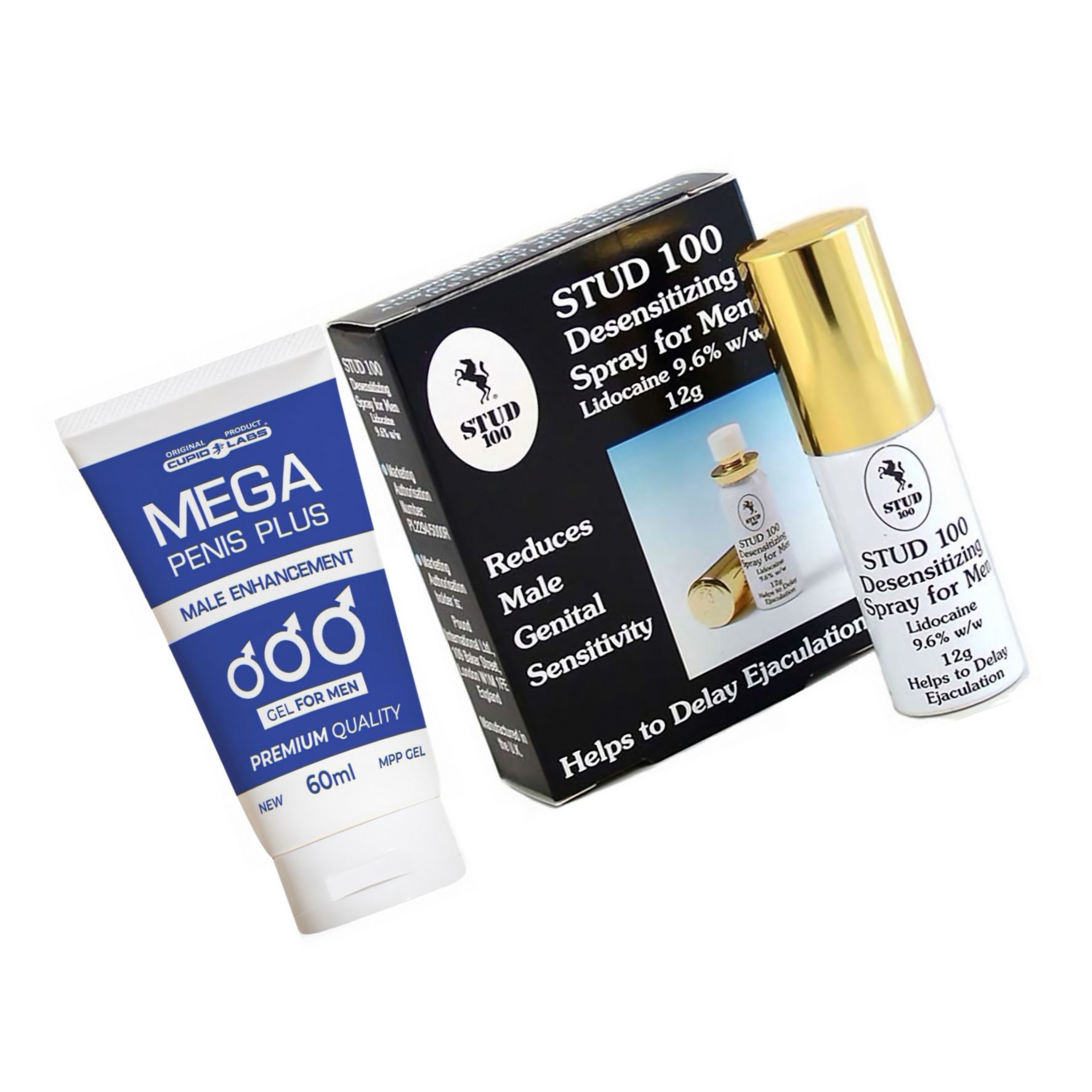 Pachet Spray Stud 100 Original Și Gel Mărire Penis Mega Penis Plus 65ml