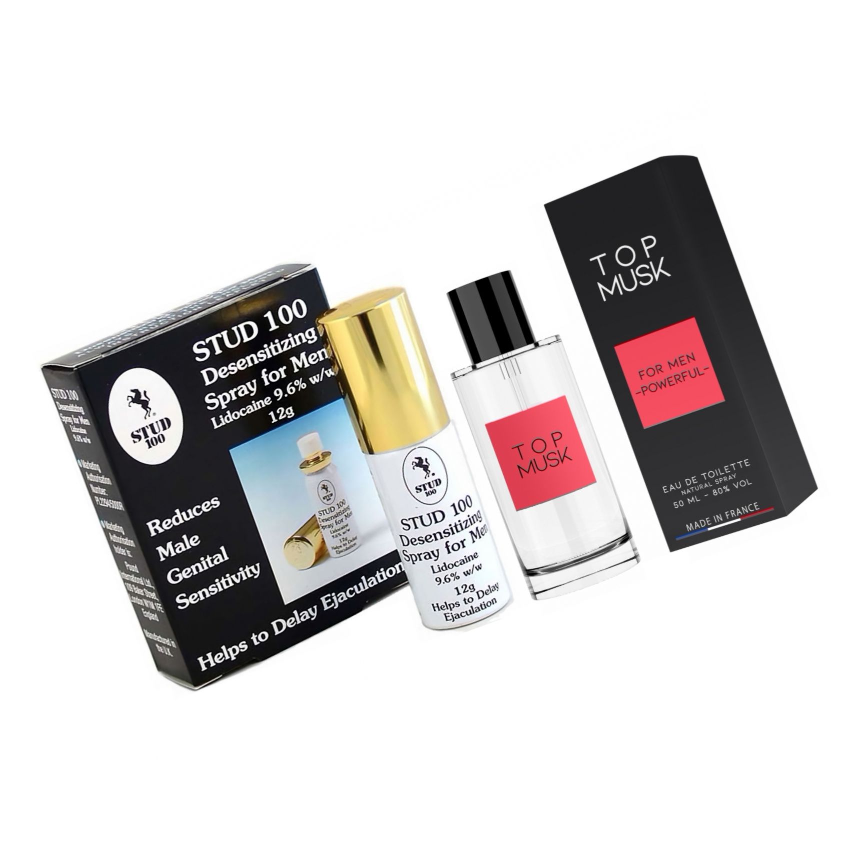 Pachet Spray Stud 100 Original + Parfum Feromoni Top Musk 75ml