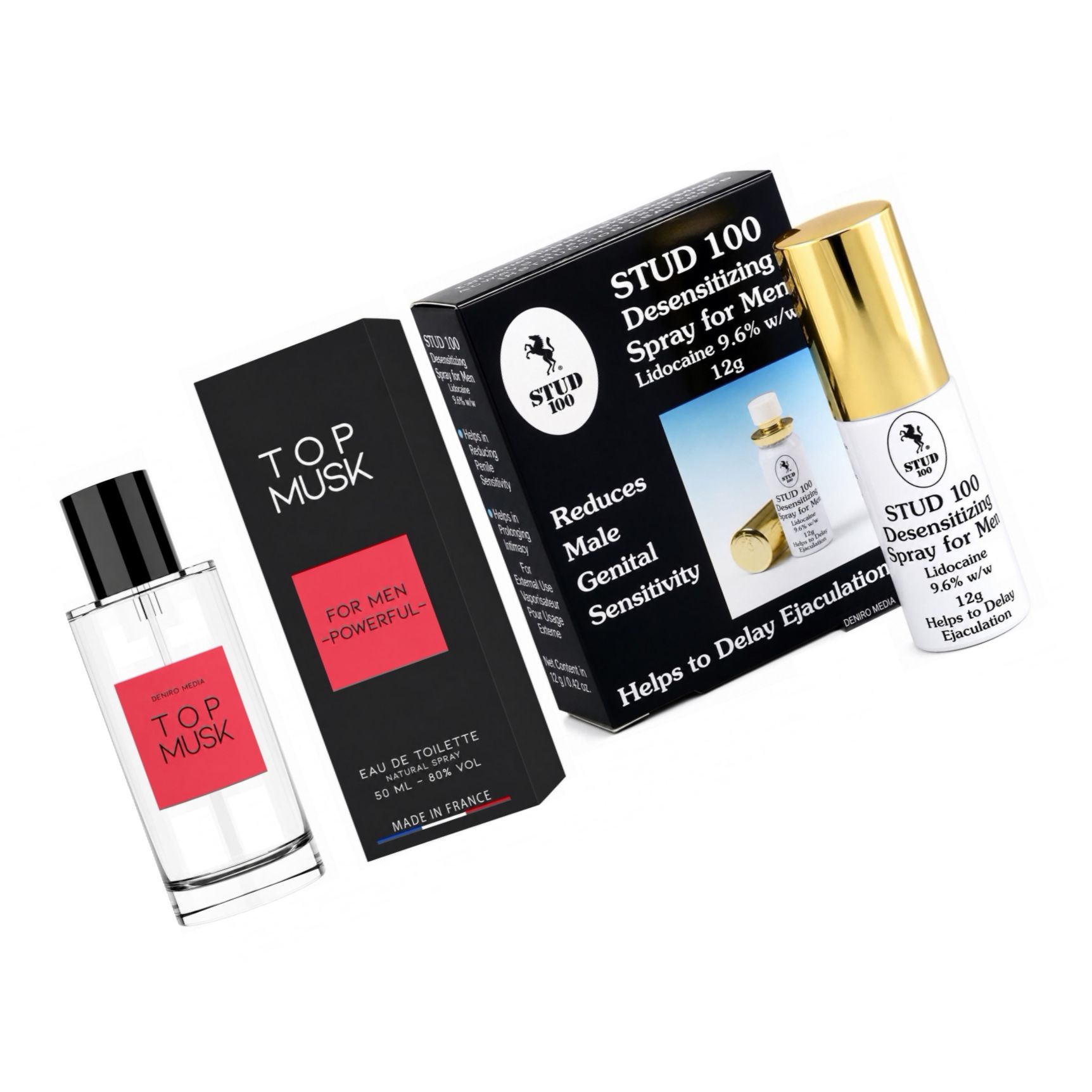 Pachet Spray Stud 100 Original + Parfum Feromoni Top Musk 75ml