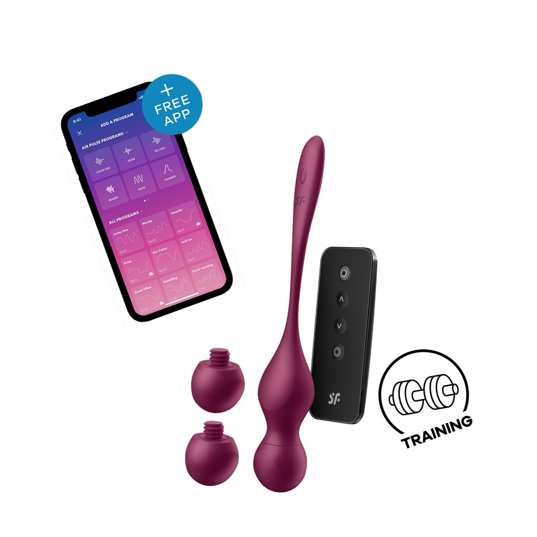 Satisfyer Love Birds Vary Set Kegel Reîncărcabil 3 Greutăți Vișiniu
