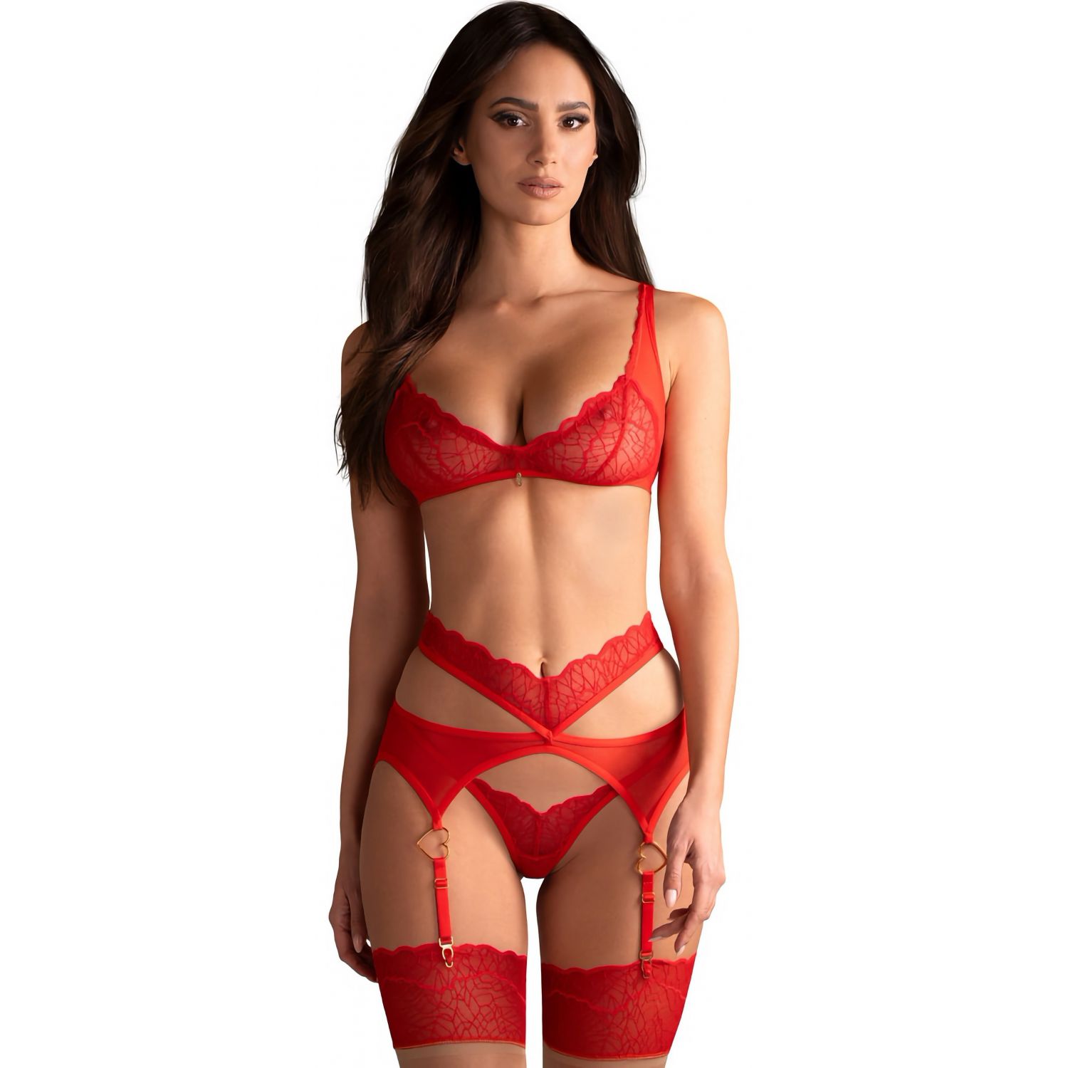 Suspender Set Obsessive Cupide Desir Roșu