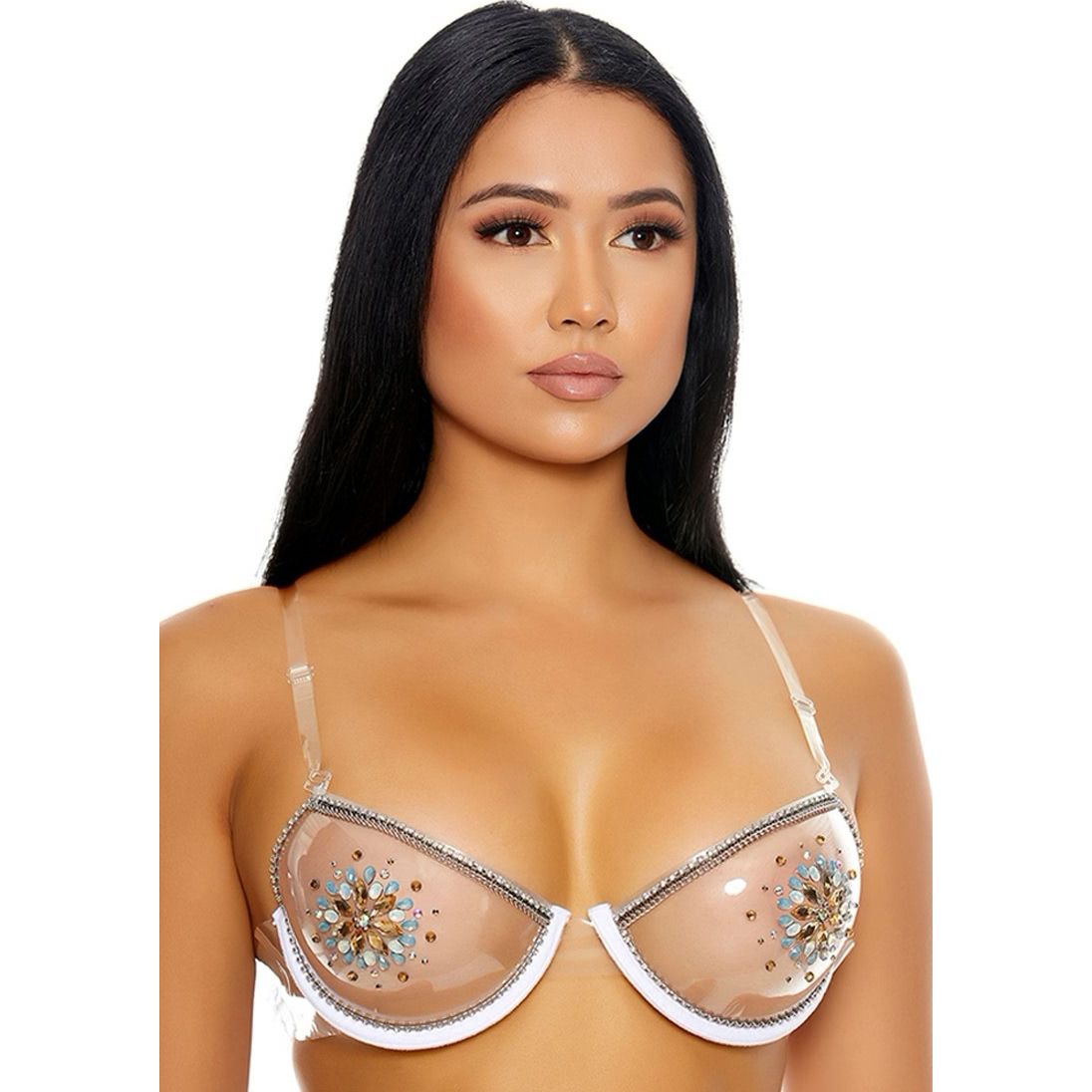 Sutien Forplay Clear The Air Rhinestone Alb