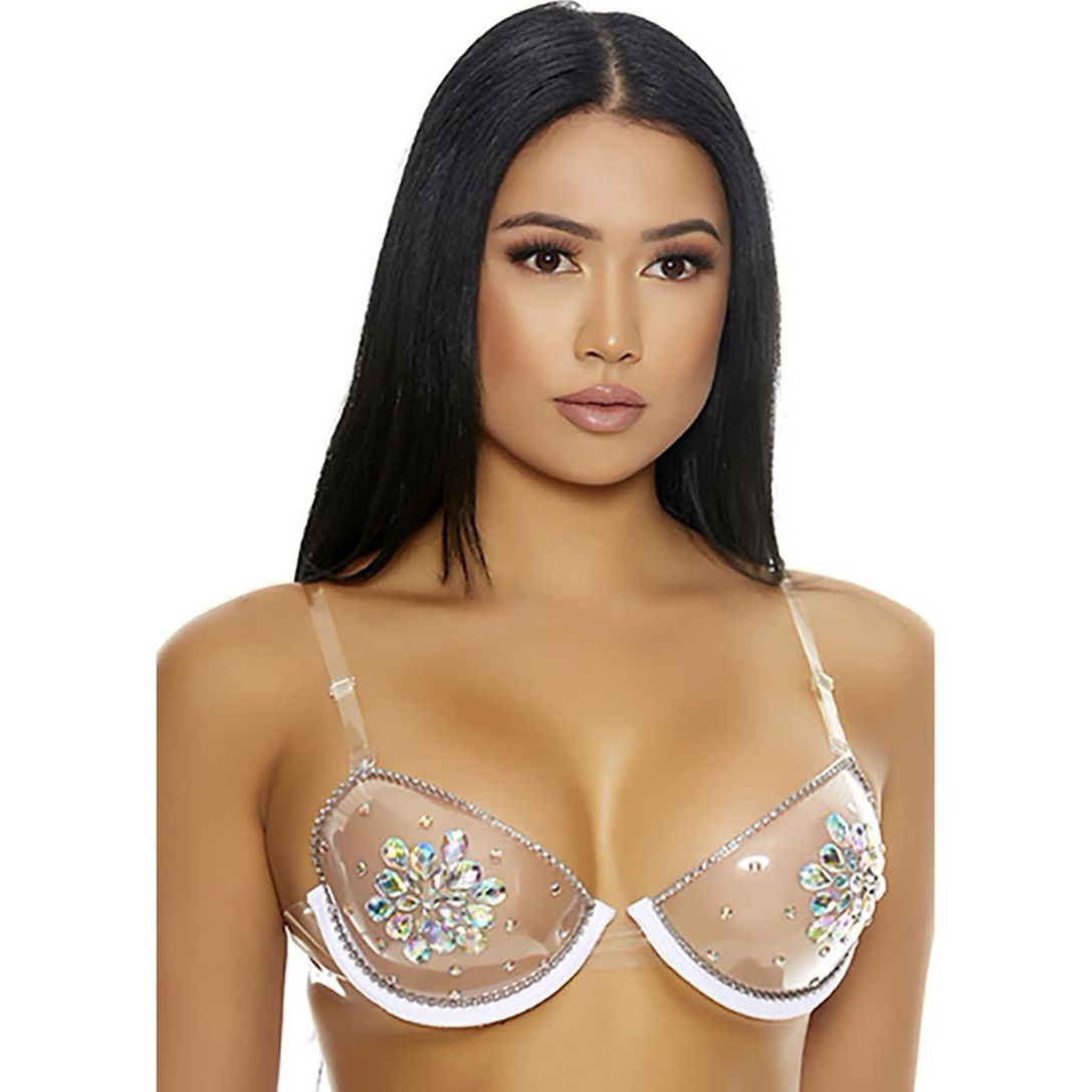 Sutien Forplay Clear Things Up Rhinestone Alb