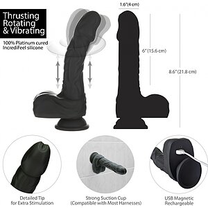 Naked Addiction 23 cm, Vibrator Rotativ și De împingere Negru Thumb 3