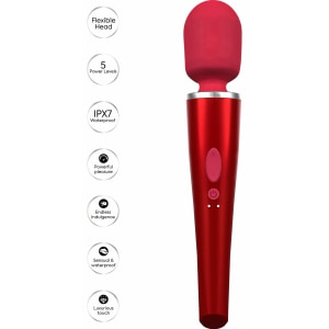 Caresse Pro Wand 8000rpm - 5 Moduri, IPX7, 120 Min Roșu Thumb 5