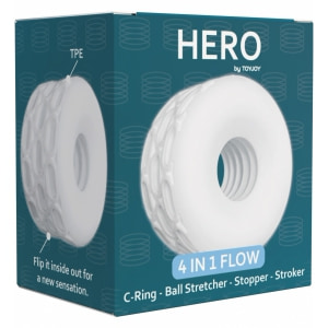 ToyJoy Hero 4în1: Inel C, Întinzător, Masturbator Alb Thumb 5