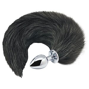 Alive Dop Anal Metalic cu Coadă Fox M - 8 cm Negru