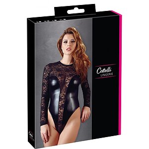 Body Cottelli Collection Lace Wet Look Negru S Thumb 2