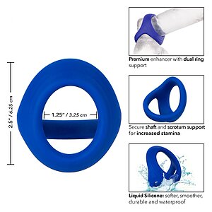 Inel Penis Dual Ring cu Suport pentru Testicule Albastru