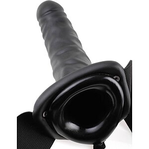 Strap On Cu Vibratii Hollow 20.3cm Negru Thumb 1