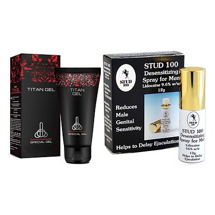Pachet Cremă Mărirea Penisului Titan Gel Original 50ml + Spray Stud 100 Original