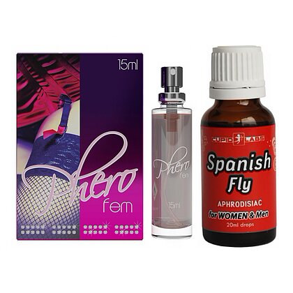 Pachet Parfum Feromoni PheroFem 15ml + Picături Afrodisiace Spanish Fly 20ml