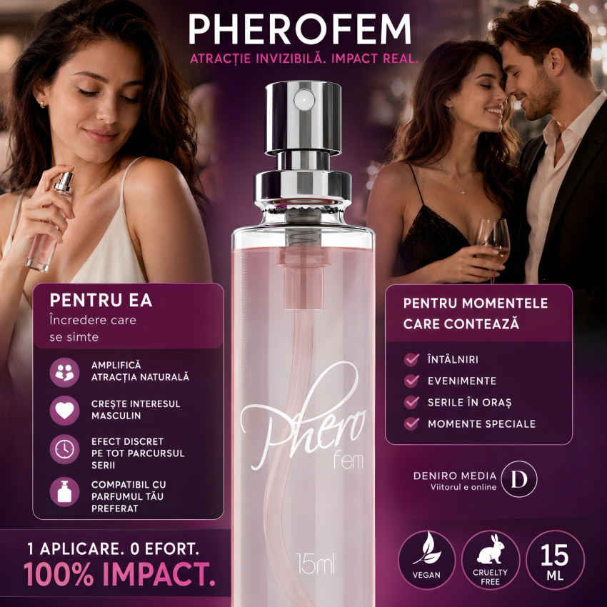 Pachet Parfum Feromoni PheroFem 15ml + Cătușe Obsessive Roseberry Mov Roz